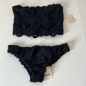 Free People One Adella Corset Bralette Black Lace with Black Lace Panties XS